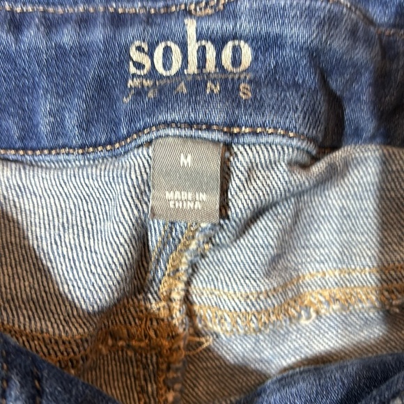 SOHO by New York and Company Distressed Blue Denim Overall Jeans Workwear Size M - Picture 13 of 15